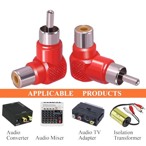 CNARIO 2PCS Right Angle RCA Adapter, RCA 90 Degree Adapter | 90 Degree RCA Adapter for Extension AV/TV Audio Video Cable S/PDIF, Subwoofer, Phono, Composite, Component