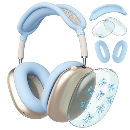 Cute Blue Cherry Floral Clear Case for Airpods Max Headphones Lovely Flower Soft TPU Ear Cups Cover Anti-Scratch Silicone Ear Pad Protective Case 53 Headband Cover for Apple Airpods Max - color: Blue cherry 12