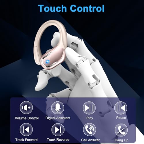 Wireless Earbud, 75H Bluetooth 5.4 Headphones Sport IP7 Waterproof, Running Wireless Earphones with ENC Noise Canceling Mic, 3D Bass Over Ear bud with Earhooks for Android, iOS, Workout, Gym, Rosegold - color: Rose Gold