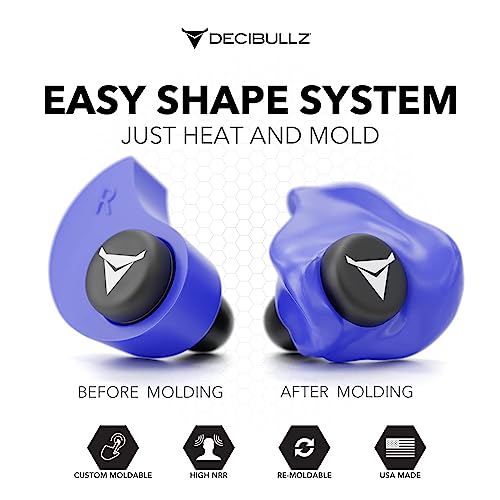 Decibullz Custom Molded Ear Plugs, 31dB NRR Shooting Ear Protection (Blue) | Reusable & Re-moldable, For Range Officers, Jobsite Crews & Musicians, Travel & Concert Use, Earplugs, American Company - color: Blue