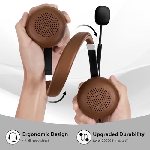 Arama USB Headset with Microphone for PC Laptop, On-Ear Computer Headphones with Noise Cancelling Mic, Wired Headset with in-line Control for Home Office Online Class Skype Zoom