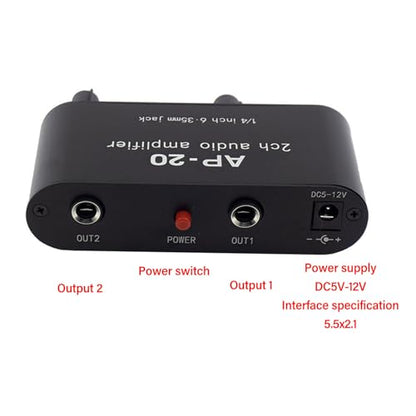 GOWENIC Dual Channel Sound Amplifier, 1/4 Inch 6.35mm Sound Preamplifier with Balanced Inputs Independent Adjustment Compatible with Sound Instruments, Amplifiers, Microphones