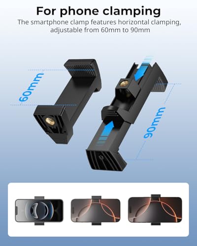 SmallRig Clamp w/ 1/4" and 3/8" Thread Holes, 9.8 Inches Adjustable Friction Power Articulating Magic Arm with Phone Holder for Action Cameras, Smartphones, LCD Monitor/LED Lights - 5326 - size: 9.8''+phone clamp