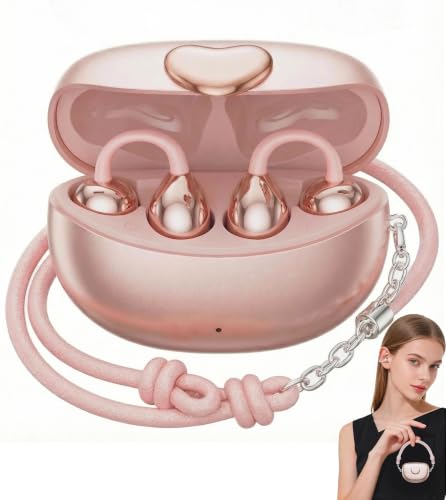 HJX 3rd Gen Clip On Earbuds, Open Ear Bluetooth 6.0 Wireless Headphones with Mic, Freeclip Secure Fit for Small Ears and Glasses,Running Ear Buds for Work Out,50H Playtime, ENC, IPX7 Waterproof,Pink - color: Pink