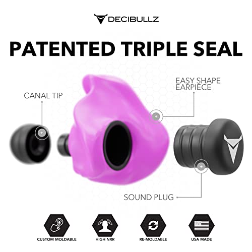 Decibullz Custom Molded Earplugs, 31dB Highest NRR, Comfortable Hearing Protection for Shooting, Travel, Swimming, Work and Concerts (Pink) - color: Pink