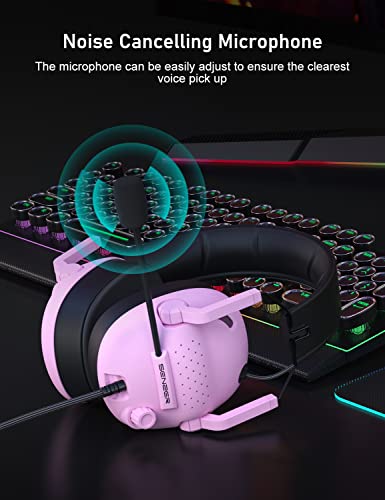 SENZER SG500 Surround Sound Pro Gaming Headset with Noise Cancelling Microphone - Soft Memory Foam Padding - Portable Foldable Headphones for PC, PS4, PS5, Xbox One, Switch - Pink | Surround Sound, Soft Memory Foam Padding, Lightweight Portable Foldable H