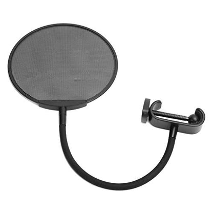 Microphone Filter, Microphone Wind Screen, Adjustable 5 Microphone Filter, Gooseneck Clip Steel Mic Mesh (All Black)