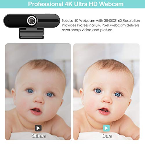 ToLuLu UHD 4K Webcam with Microphone, 8MP USB Computer Web Camera w/Tripod | and Privacy Shutter, External Webcam Pro Streaming Webcams PC Cam w/Mic Noise Reduction for Winsdows Mac OS Desktop Laptop - style: 4K Webcam with Cover & Tripod