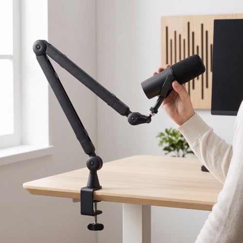 Studio Mic Arm with Cable Management, 5.7in Extension Pole, Adjustable Microphone Boom Arm for Podcast Recording