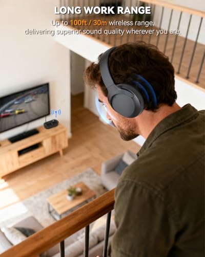 ANSTEN Wireless Headphones for TV Watching with Charging Dock | Digital Optical RCA AUX 3.5MM Over Ear Headset for Seniors, Bluetooth Headphones No Delay, 30 Hrs Playtime, Plug and Play