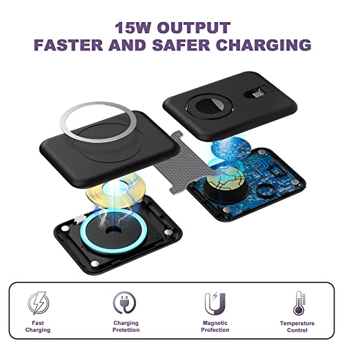 3 in 1 Wireless Charger, Foldable Magnetic Charging Station, Fast Travel Wireless Charging Pad for Multiple Apple Devices - color: Black