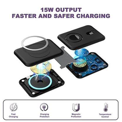 3 in 1 Wireless Charger, Foldable Magnetic Charging Station, Fast Travel Wireless Charging Pad for Multiple Apple Devices - color: Black