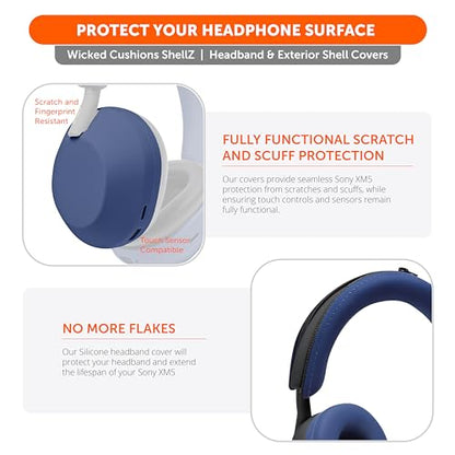 WC ShellZ XM5 - Exterior Shell & Headband Covers for Sony WH1000XM5 | Made by Wicked Cushions | Protective, Made with Premium Silicone | Blue - color: Blue