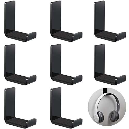Weewooday 8 Pcs Headphone Hanger Wall Mount Stand with Adhesive Hook,Black - color: black