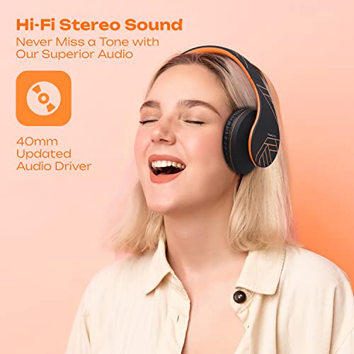 PowerLocus Bluetooth Over-Ear Headphones, Wireless Stereo Foldable Headphones Wireless and Wired Headsets with Built-in Mic, Micro SD/TF, FM for iPhone/Samsung/iPad/PC (Black/Orange) - color: Black/Orange