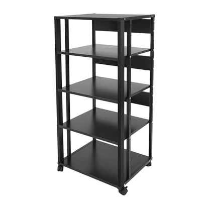 5-Tier Adjustable AV Media Stand with Wheels, Heavy Duty Audio-Video Media Rack, Amplifier, DVD Player Equipment Shelf, Home Theater Storage