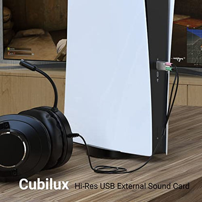 Cubilux USB External Stereo Sound Card with 96KHz/24bit DAC, USB A to 3.5mm TRS Microphone Headphone Jack Adapter Compatible with Mac Pro/Mini Laptop Computer PS5 PC Windows 11/10/7 Linux Raspberry Pi