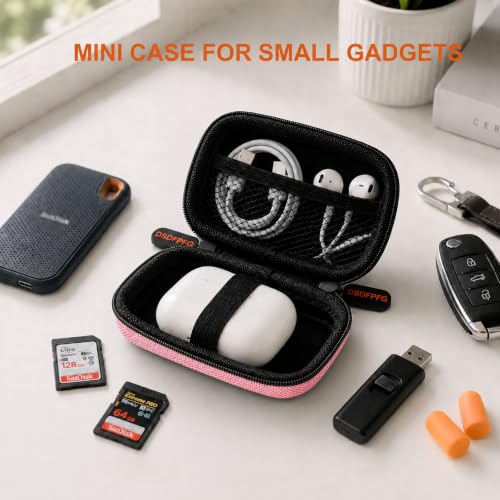 Pink Mini Hard Earbud Case, Small Portable Rectangle Carrying Case Pouch | Small Hard Case for Apple Airpods, Earpods, Samsung Galaxy Buds, Earbuds, Earplugs, In Ear Monitor, USB Cable, Flash Drive - color: Pink