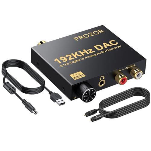 PROZOR 192kHz Digital to Analog Audio Converter - Converts Dolby AC-3 DTS 5.1CH Digital Audio to Stereo Analog Output, Optical to L/R DAC Decoder, DAC Converter SPDIF TOSLINK to Stereo L/R & 3.5mm - style: DAC Dolby Digital & DTS 5.1CH Input Support