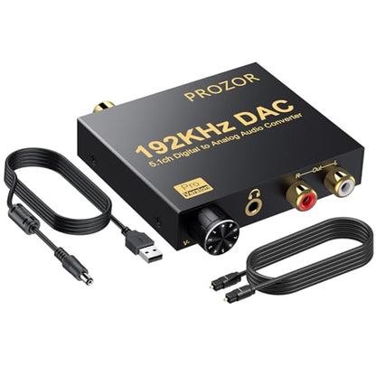 PROZOR 192kHz Digital to Analog Audio Converter - Converts Dolby AC-3 DTS 5.1CH Digital Audio to Stereo Analog Output, Optical to L/R DAC Decoder, DAC Converter SPDIF TOSLINK to Stereo L/R & 3.5mm - style: DAC Dolby Digital & DTS 5.1CH Input Support