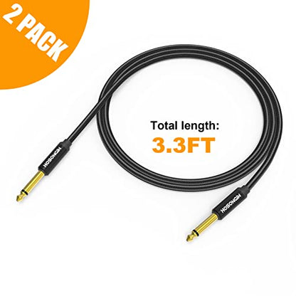 HOSONGIN 1/4 Inch Guitar Instrument Cable 3.3ft 2-Pack [Nylon Braided Shielded], 1/4 Inch TS Male to Male Plug Mono Audio Cord, Quarter Inch 6.35mm Unbalanced Interconnect Line - 3.3 feet - size: 3.3 Feet, style: 1/4" Guitar Cable - 2 Pack
