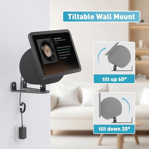 Wall Mount for Echo Show 11 & Show 8 2025, Swivel 360°, Black | Aluminum, Tilt 20~80°, Easy Install, Durable, Echo Show 11 Wall Mount for Kitchen, Adjustable Echo Show 11 Wall Mount - color: Black