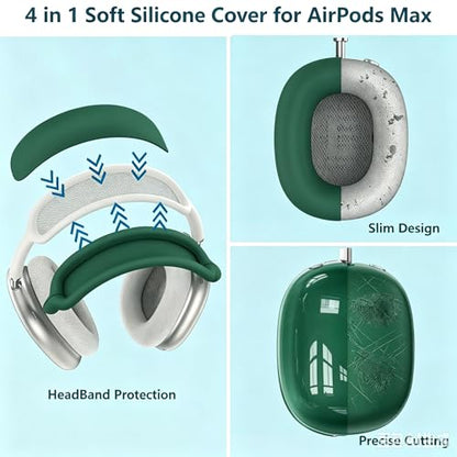 [4 in 1] Case Cover for AirPods Max 2/1 (2026/2024/2020) Ear Pad Case Cover/Headband Cover/Ear Cups Cover with Bling Star for Apple AirPods Max Headphones (Dark Green Star) - color: Dark Green Star