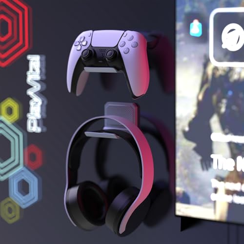 playvital FOLD Controller Holder Wall for ps5 ps4 Xbox Switch 2 Pro Headset, 2 Pack Universal Organizer Gaming Controller Stand Headphone Mount - Foldable Anti-Slip Adhesive Removable, New Hope Gray - color: New Hope Gray 2 Sets