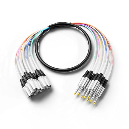PRORECK 1.8m(6피트) 스네이크 케이블, 8채널 차폐 오디오 케이블 0.6cm(1/4인치) TRS to XLR 수, 전문 무대, 스튜디오 및 라이브를 위한 컬러 마크 커넥터 포함(PR-TRS/XLR-8 x 6M) - style: 8채널 1.8m(6피트)