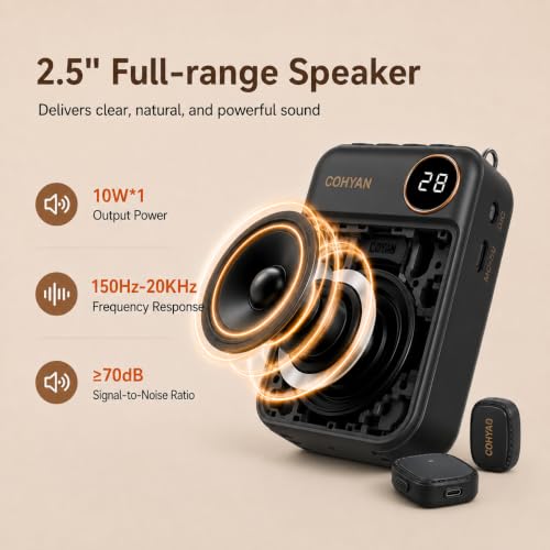 Voice Amplifier for Teachers with Dual Magnetic Wireless Lavalier Microphones & Noise Reduction - Bluetooth Portable Rechargeable Speaker for Classroom, Meetings, Yoga, Speeches