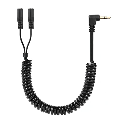 CERRXIAN 90 Degree 3.5mm Male to 2 Female Spring Y Splitter Cable,Dual 3.5mm Coiled Cord,1/8" TRS 1 Male to 2 Female Plug Audio Splitter Coiled Cable for Home,Phone, Headset,Speakers Etc