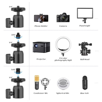 Ailight Camera Desk Mount Stand Overhead, Adjustable Microphone Boom Arm Mic Stand with Phone Holder, Camera Arm Clamp 5/8'' 3/8'' 1/4'' Screws for Shure, Blue Yeti, Rode, Elgato, Fifine, HyperX