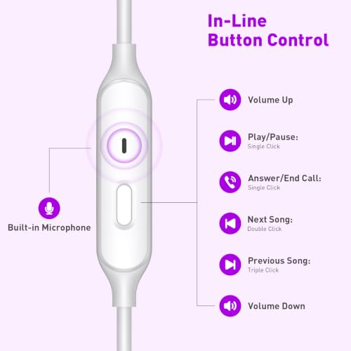 Wired Earbuds 3.5mm Headphones with Mic for Laptop PC Chromebook,Purple | Noise Isolating in-Ear Earbuds,3.5mm Jack Plug in headphones Call Volume Control for Mobile Phones/Computer/MP3 Kids School - color: Purple