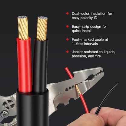 16 Gauge Outdoor Speaker Wire 50ft CL3 Direct Burial CCA Cable | CL2 Rated, 2 Conductor Stranded Core, UV and Weather Resistant, No Conduit Needed Underground, Garden Patio Pool Audio - size: 50FT, style: 16GAUGE