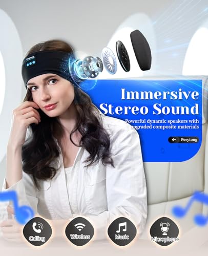Perytong Sleep Headphones Wireless, Bluetooth Sports Headband Headphones with Ultra-Thin HD Stereo Speakers Perfect for Sleeping,Workout,Jogging,Yoga,Insomnia, Air Travel, Meditation (Black) - color: Black