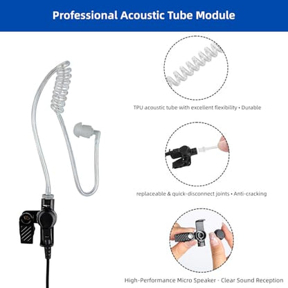 2-Pin Radio Earpiece with PTT Mic for Motorola CP200 CP200D & More | Clear Audio, Durable Cable & Comfortable Fit for Long Shifts. Reliable Communication for Security, Hospitality & Daily Use