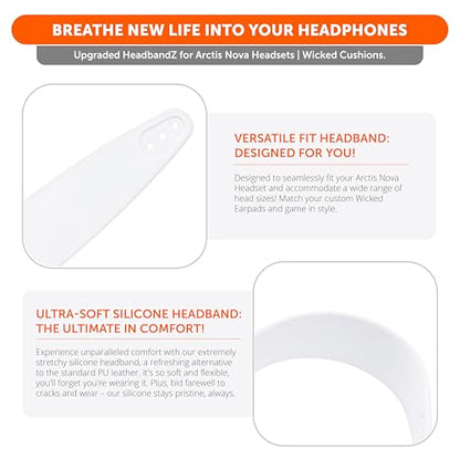 WC HeadbandZ Arctis Nova - Upgraded Silicone Headband for Arctis Nova Headsets by Wicked Cushions - Enhanced Flexibility, Comfort, and Style with Matching Earpad Designs | White - color: White
