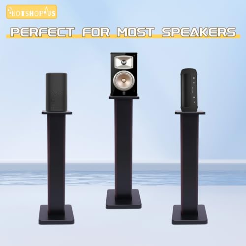 28" Bookshelf Speaker Stands Pair Surround Sound Home Theater Desktop Speaker Stands for Under 15" Desk Speakers Medium&Small Speakers Studio Monitor(Black Walnut)