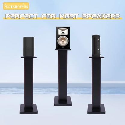 28" Bookshelf Speaker Stands Pair Surround Sound Home Theater Desktop Speaker Stands for Under 15" Desk Speakers Medium&Small Speakers Studio Monitor(Black Walnut)