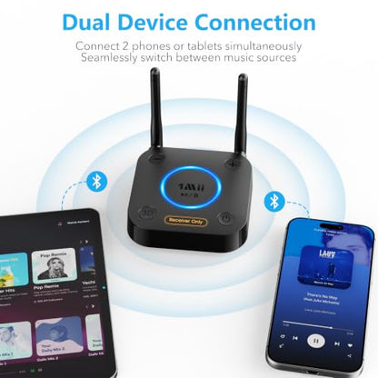[Upgraded] 1Mii B06Pro Long Range Bluetooth Receiver, HiFi Wireless Audio Adapter, Bluetooth 5.3 Receiver with 3D Surround aptX HD Low Latency Optical RCA AUX 3.5mm Coaxial for Home Stereo System - color: B06Pro Black