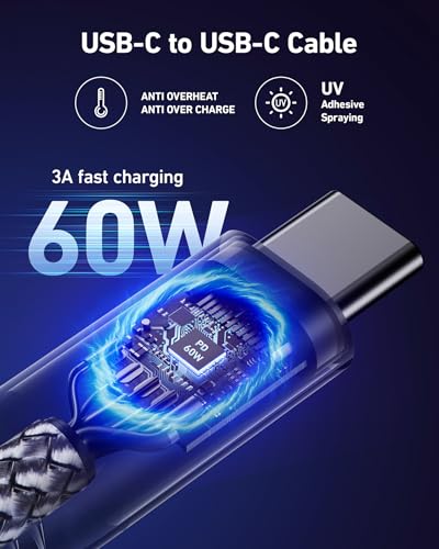 짧은 USBC to USBC 케이블 91.4cm(3피트), 60W USB 타입 C 고속 충전 케이블 자동차용 | 내구성이 뛰어난 아이폰 USB C 충전기 케이블 USB C 코드 아이폰 17/16/15/프로 맥스/플러스, 삼성 갤럭시 및 기타용 -2팩 - color: 회색., size: 3피트, style: USB C - USB C