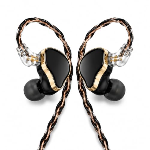 Hi-Fi Wired In-Ear Monitor Headphones, Detachable Cable IEM Earbuds with Ergonomic Noise Isolating Design, 3.5MM Earphones Clear Sound for Music, Gaming, Studio Monitoring & Audiophiles (Without Mic) - color: Black