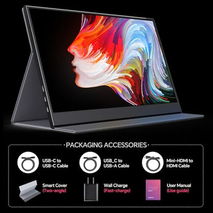 Anyuse 15.6" 4K UHD IPS HDR USB-C HDMI Monitor | 15.6" 4K UHD IPS 100% RGB HDR, USB-C/HDMI, speakers+smart cover, for PC/Phone/PS5/Xbox/Switch, travel gaming. - size: 15.6"4K