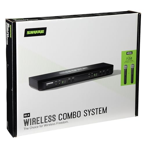 Shure BLX288/PG58 Dual Wireless Vocal System - H9 Band | 14-hour battery and 300 ft UHF range with two PG58 handheld vocal mics and dual-channel receiver for live vocals - style: H9 Band (512-542 MHz)