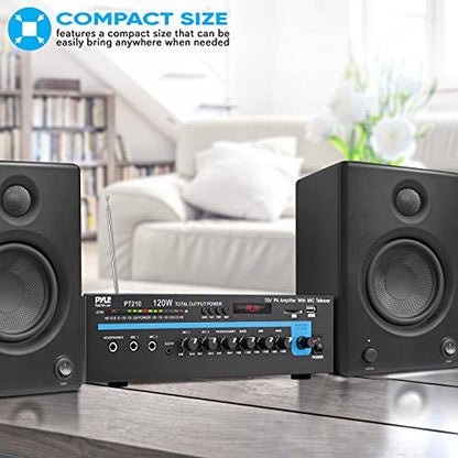 Pyle Home Compact Public Address Mono Amplifier - Professional 120 Watt Home Power Audio Sound PA Speaker Receiver System w/ RCA, Headphone, 2 Microphone Inputs, Independent Volume Control - PT210 - style: Home Compact Mono Amplifier