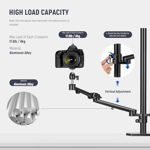 NEEWER Overhead Camera Stand Desk Mount Rig with 4 Boom Arms for Photography Video Light Ring Light Phone Mount Webcam Mic Compact DSLR for Live Streaming Broadcast Online Teaching Meeting, DS007 - style: DS007