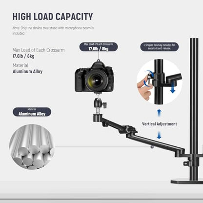 NEEWER Overhead Camera Stand Desk Mount Rig with 4 Boom Arms for Photography Video Light Ring Light Phone Mount Webcam Mic Compact DSLR for Live Streaming Broadcast Online Teaching Meeting, DS007 - style: DS007