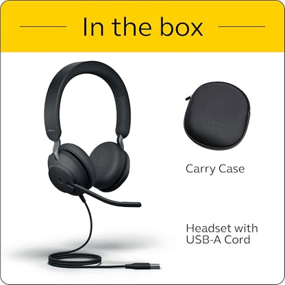 Jabra Evolve2 40 UC Wired Headphones, USB-A, Stereo, Black – Telework Headset for Calls and Music, Enhanced All-Day Comfort, Passive Noise Cancelling Headphones, UC-Optimized with USB-A Connection - size: Unified Communications, style: Stereo (USB-A)