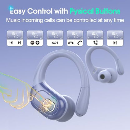 Aptkdoe Wireless Earbuds 75H Bluetooth 5.4 Sport Headphones with Earhooks | IPX7 Waterproof In-ear Buds Feature ENC Noise Cancelling Mic. Stereo Sound Device for Gym Running Workout, Purple Blue - color: Purple Blue
