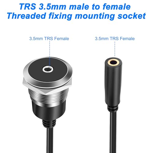 XMSJSIY 3.5mm TRS Panel Mount Female to Female Headphone Audio Cable | 1/8" TRS to Threaded Round 3.5mm Jack Extension Cable Embedded Fixed AUX Audio Adapter for Laptop Microphones - 50CM/1.64FT - style: Female